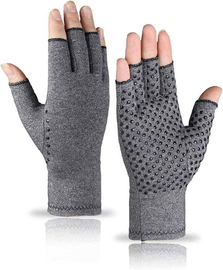 VITTO Anti-Arthritis Gloves with Grips - Compression Fingerless Gloves for Arthritis Pain Relief, Carpal Tunnel, Injuries - For Women & Men (L, Grey)